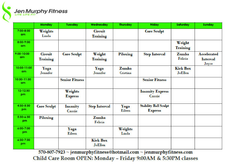 Jen Murphy Fitness Schedule